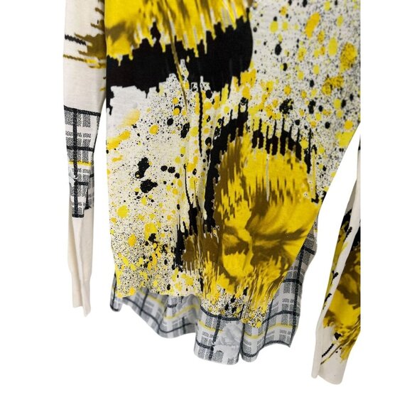 Prabal Gurung 100% Silk Top Abstract Yellow & Black Print V-Neck Long Sleeve Swe - Picture 2 of 6